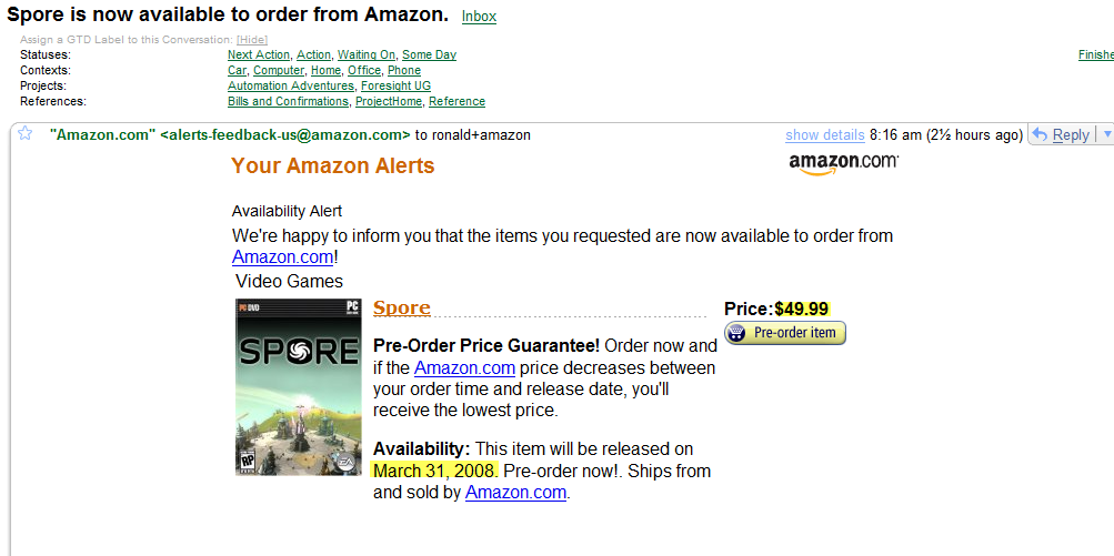 Spore on Amazon