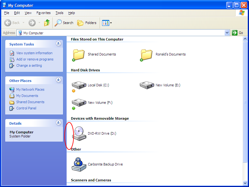 Carbonite floppy no A-drive