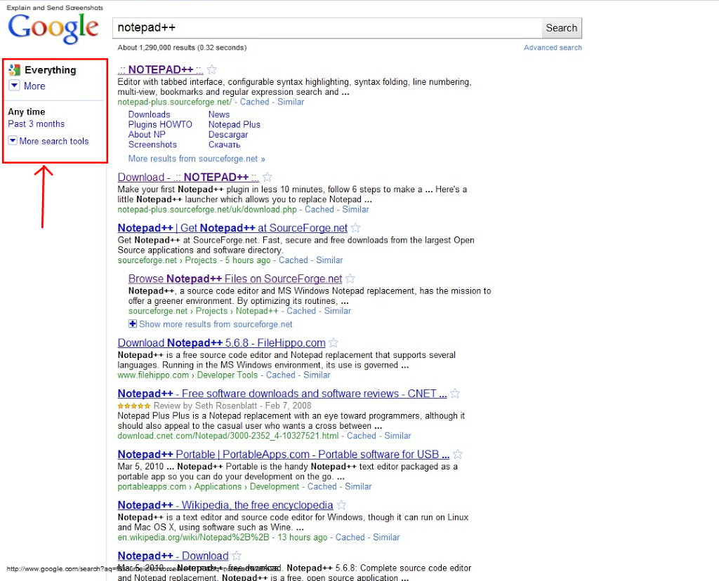 Google Search results